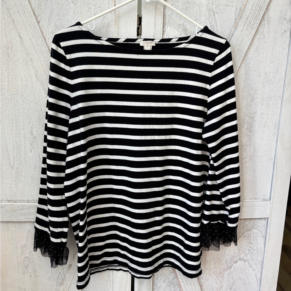J. Crew Striped Top Women’s Medium Black & White Polka Dot Tulle Cuff